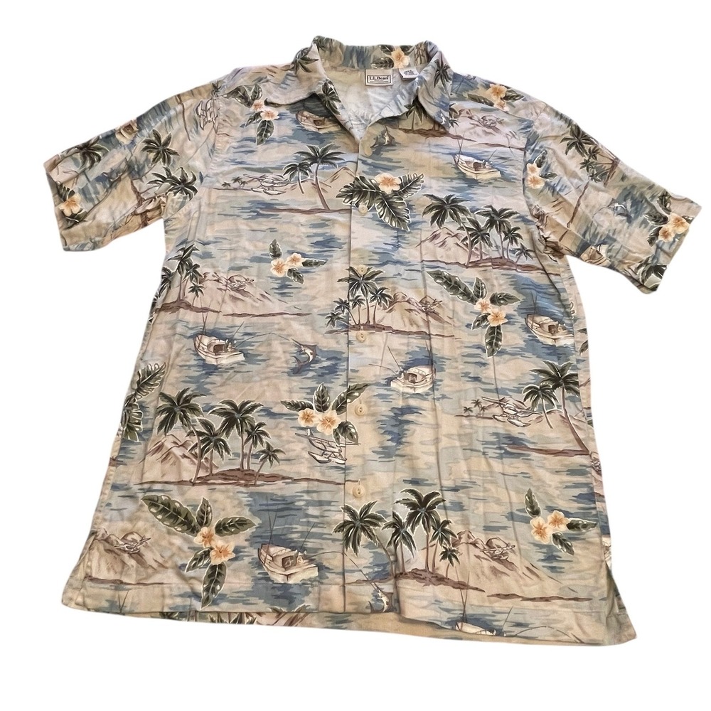 L.L.Bean Hawaiian‎ Shirt Mens Size Small Tropical Island Beach Vacation Cruise